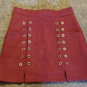 Burgundy Faux Suede Studded Skirt